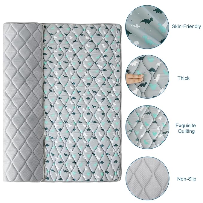 Premium Foam Baby Play Mat 50" X 50", Play Mat for Babies and Toddlers, Baby Floor Play Mat Non Slip Cushioned, Kids Play Mat for Playpen, Thick One-Piece Crawling Mat, Easy Clean, Grey Dinosaur