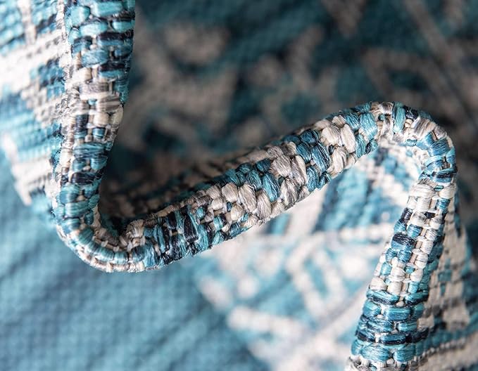 Unique Loom Outdoor Traditional Collection Area Rug - Antique (5' 1" x 8' Rectangle, Teal/ Gray)