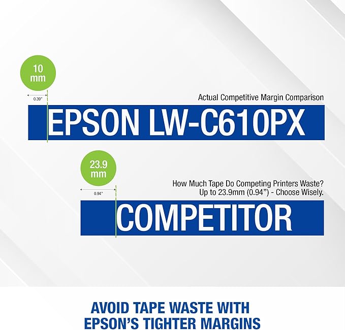 LABELWORKS Epson LW-C610PX-BLK Premium Portable Bluetooth Label Machine Printer with AC Adapter – Create Labels for Crafts and Organization, Designer Tape Supported, App Compatible