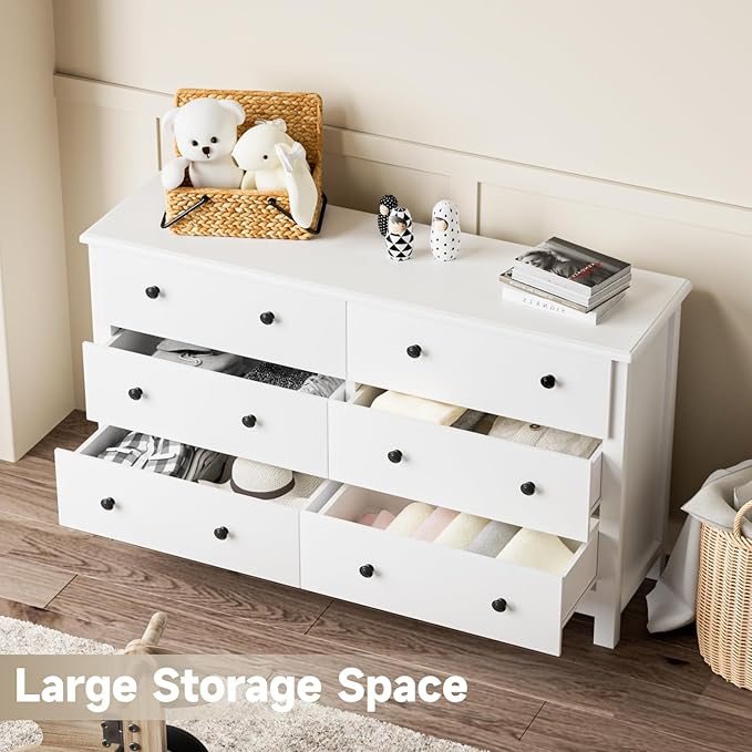 White Dresser for Bedroom, Dressers & Chests of Drawers with Large Drawer, Wooden Double Dresser for Bedroom, Closet