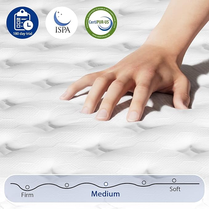 King Size Mattress in a Box 14 Inch Hybrid Mattress [Enhanced Stability], Medium Firm Feel with Memory Foam and Pocket Springs, Reinforced Edge Support