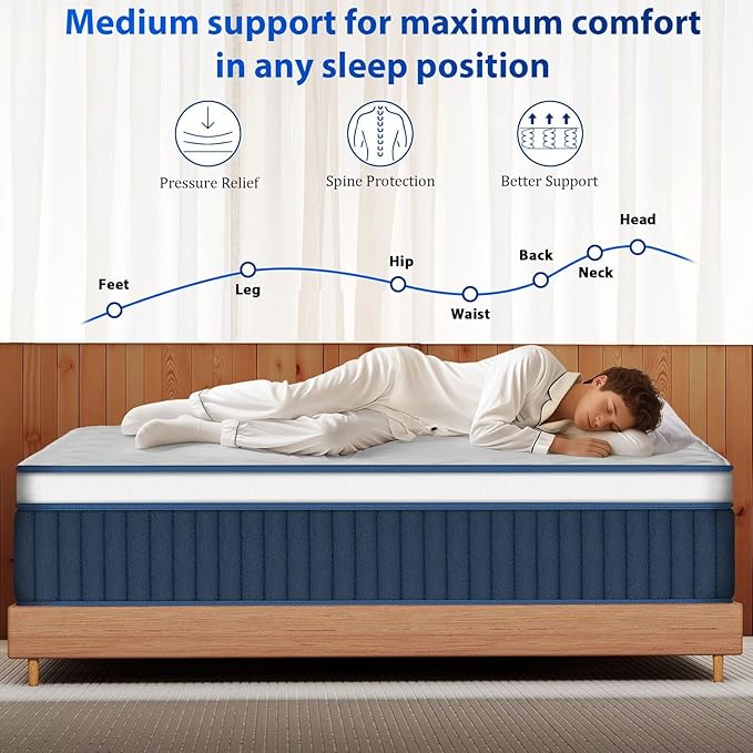 inight Twin Mattress, 10 Inch Hybrid Twin Size Mattress in a Box, Enhanced Upgrade Individual Zone Pocket Springs, Breathable Comfort, Motion Isolation, Pressure Relief, Durable, Medium Firm, Bliss