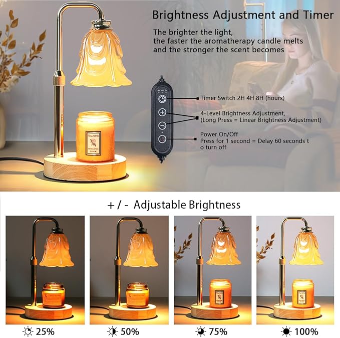 Candle Warmer Lamp with Timer Dimmer Adjustable Height for New Home House Bedroom Decor,Wax Melt Warmer with 2 Bulbs for Jar Candles, Gifts for Mom Women Friend Sister Mothers Day Birthday | Gold