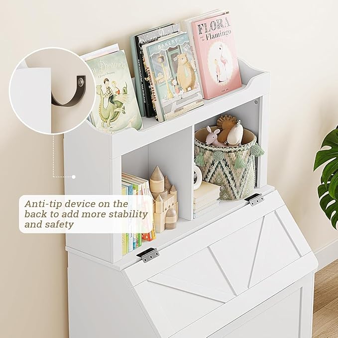 Spacious 3-tier Wooden Kids Bookcase and Toy Storage Organizer with Flip-Top Lid, Versatile Design for Playroom, Bedroom, Nursery, and Kindergarten - Child-Friendly Toy Chest Organizer