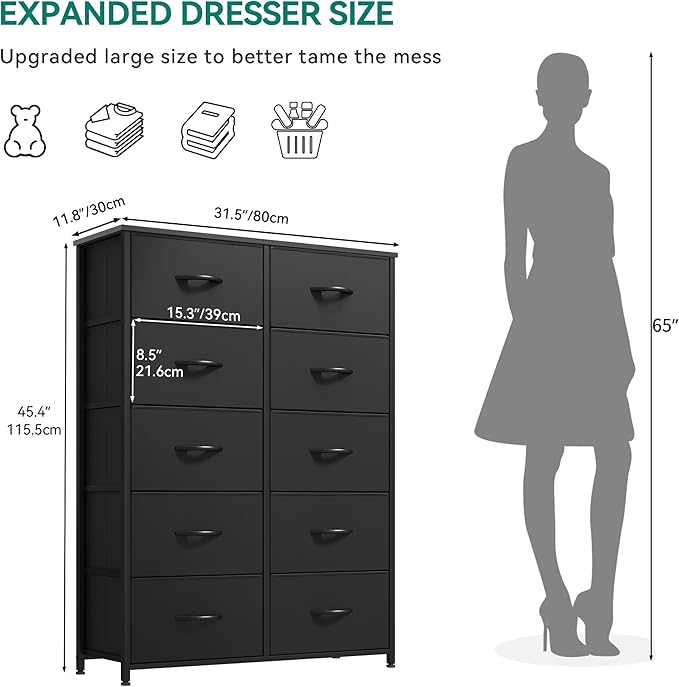 YITAHOME 10 Drawers Dresser, Fabric Storage Tower, Organizer Unit for Bedroom, Living Room, Hallway, Closets