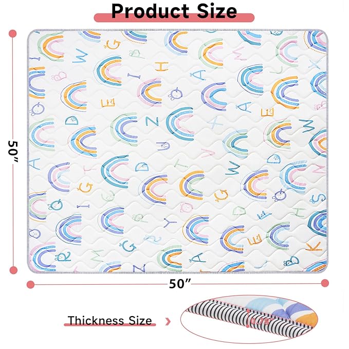 Baby Play Mat, 50’’ x 50’’ Soft Baby Floor Mat Thicker Foam Play Mat for Babies, Foldable Baby Playpen Mat Crawling Mat, Non-Slip & Machine Washable, Cushioned Play Mat for Babies (Rainbow Design)