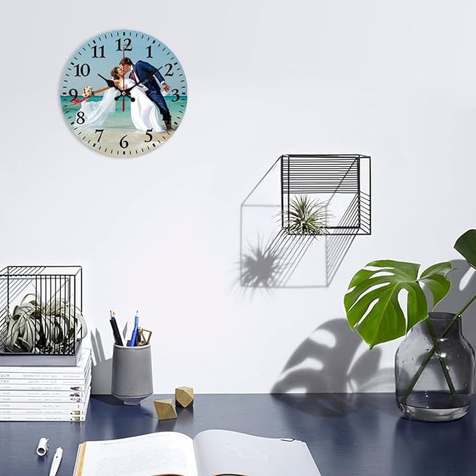 Custom Wall Clock, Personalized Wall Clock with Photo/Image Text Non-Ticking Clock Silent Customized Digital Wall Clocks Customized Gift for Living Room Kitchen Bathroom Home Decor 19.69''