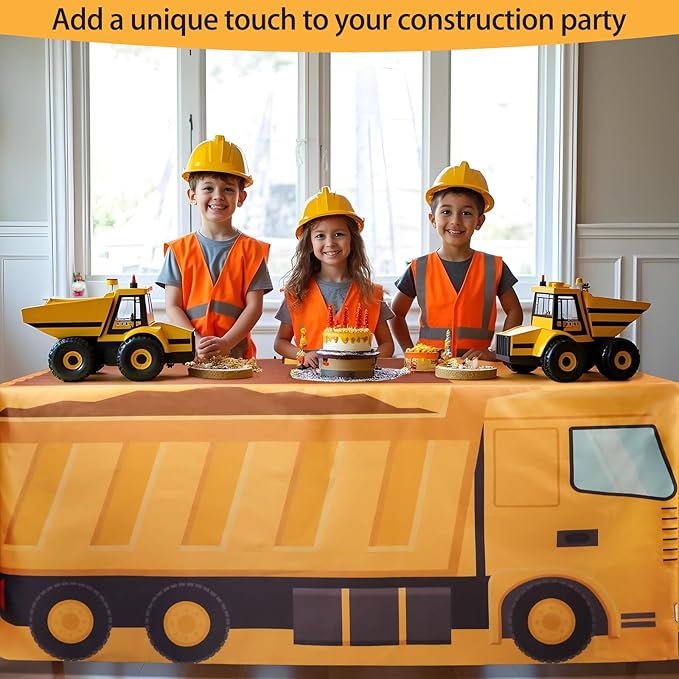 8Ft Construction Vehicle Table Cloth,Construction Birthday Decorations for Kids' Boys' Party Decorations, Baby Shower Birthday Party Supplies
