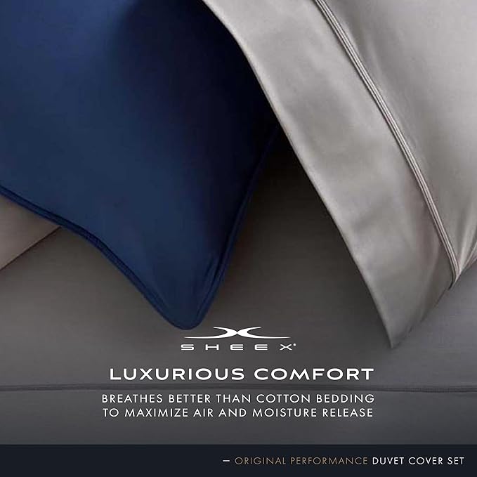 SHEEX Original Performance Cooling Duvet Cover Set, Lightweight Full/Queen Duvet Cover with 2 Standard Pillow Shams, Navy