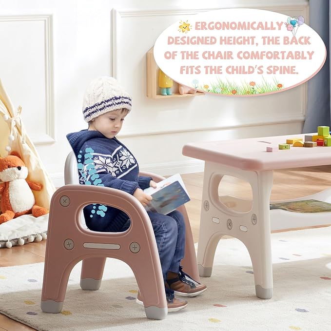 Kids Table and Chair Set, Plastic Children Activity Table with 2 Chairs, Toddler Table and Chair Set for Reading, Drawing, Snack Time, Arts Crafts, Preschool, Gift for Boys Girls