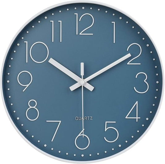 jomparis 12 Inch Silent Non-Ticking Battery Operated Quality Quartz Round Wall Clock Modern Decor Clock for Home Office Bedroom Bathroom(Cerulean Color)
