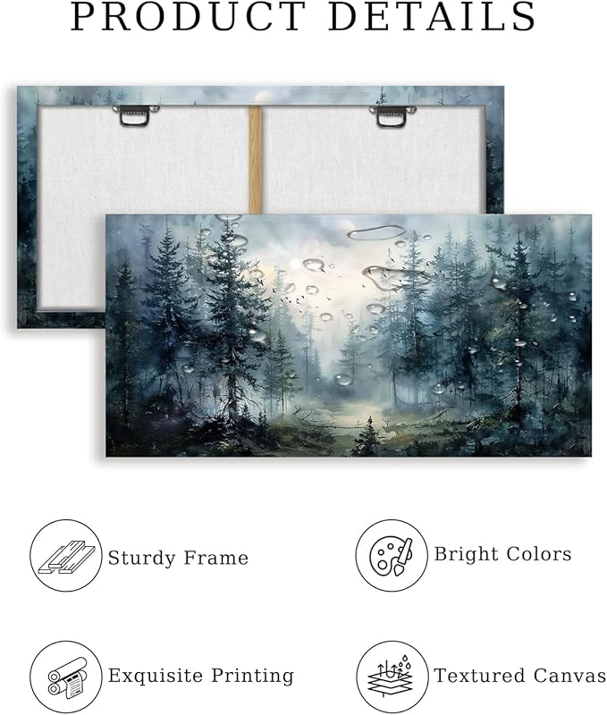 SERIMINO Large Wall Art for Living Room, Landscape Canvas Prints Paintings, Foggy Forest Pictures Wall Decor Aesthetic, Pine Trees Modern Home Decor, Bedroom Bathroom Office Artwork 24"X48"