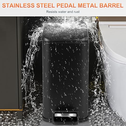 PayLessHere 1.3 Gallon Small Bathroom Trash Can with Lid, Black Stainless Steel Garbage Can with Removable Inner Bucket for Home and Bathroom (5Liter)