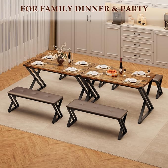 GAOMON Dining Table Set for 4, Kitchen Table with 2 Upholstered Benches, 3 Piece Dining Table Set for Small Space, Apartment, Saving Space for Kitchen, Dining Room (1.18'' Inch Cusion)