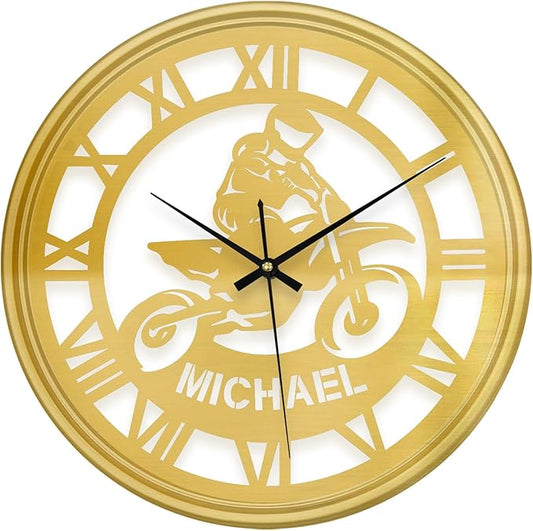 Personalized Name LED Wall Clock, Custom Vintage Vinyl Record Motorcycle Iron Art Clock, Hanging Clock with 7 Color Changing, Hanging Decor for Bedroom, Living Room, Home, Office, Housewarming