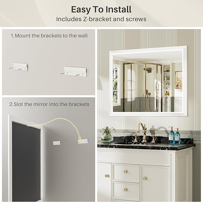 40x30 Inch White Bathroom Mirror for Wall, Thick Metal Framed Rectangle Mirrors for Over Sink, Bedroom, Living Room, Entryway, Anti-Rust, HD Tempered Glass