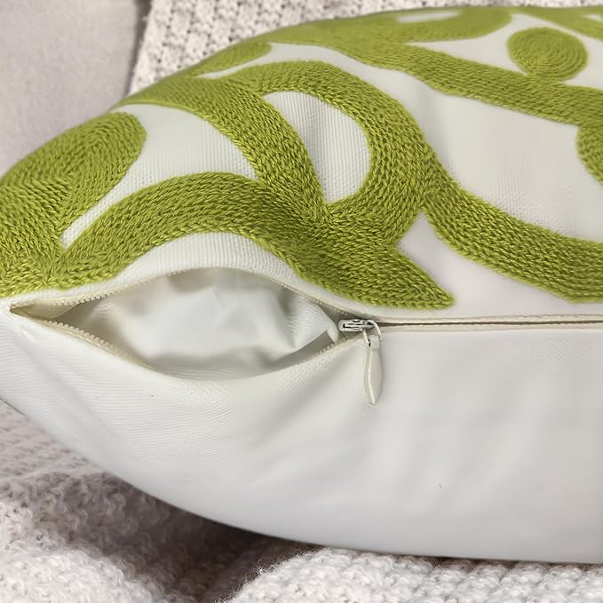 Alysheer Embroidered Summer Decorative Throw Pillow Covers 18"x18", Classic Boho Mandala Green Pattern Cotton Canvas Chic Accent Cushion Cases for Sofa Couch Bed Living Room Decor (Chartreuse Green)