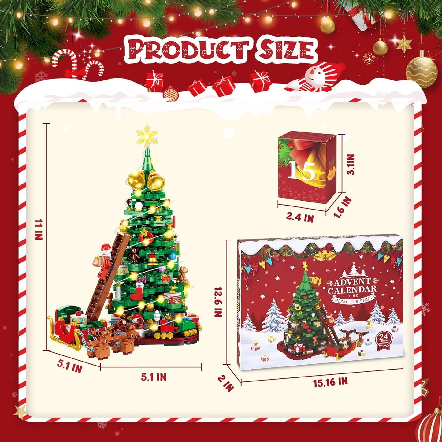 Siyaluens Advent Calendar 2025 - Christmas Tree Building Block Set, 1011 Pieces Christmas Santa Claus Moose Toy Decorations Building Kits for Adults Teen Girls Boys Countdown Calendar Gifts