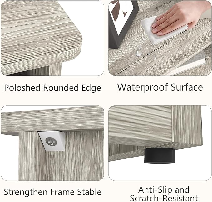 Night Stand with Charger Station, Modern Nightstand with USB Type-C Ports and AC Outlets, Large Bedside Table with Drawer and Open Storage, Wooden End Table for Bedroom (Grey, 1 Drawer)