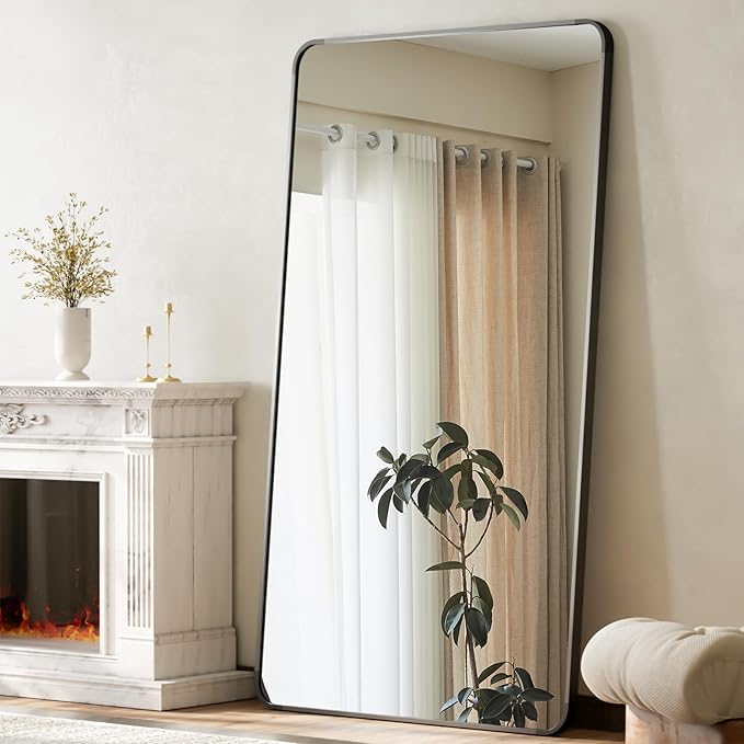 BEAUTYPEAK Black Full Length Mirror, 71"x32" Rounded Corner Floor Mirror Standing Hanging or Leaning Against Wall, Suitable for Bedroom or Dressing Room