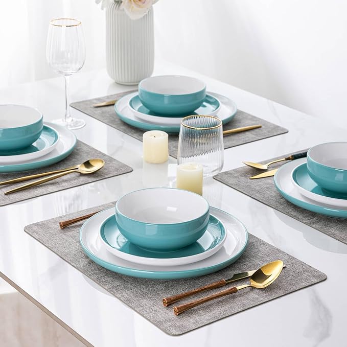 GBHOME 18 Pieces Ceramic Dinnerware Set, Modern White Dish Set for 6，Scratch Resistant Smooth Plates and Bowls Sets，Oven Safe，Microwave & Dishwasher