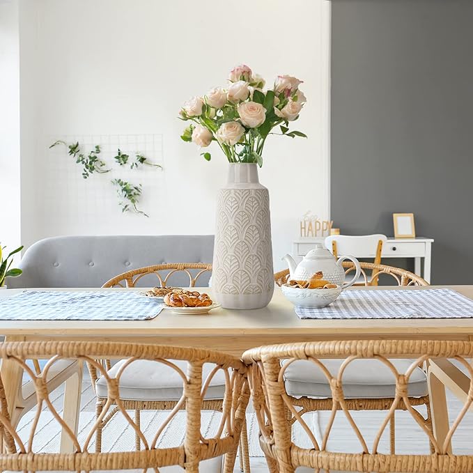 10 Inch White Ceramic Vase, Cute Flower Vase for Pampas Grass, Home, Living Room, Dining Table, Farmhouse, Office Decor, Bedroom, Table, and Kitchen Shelf