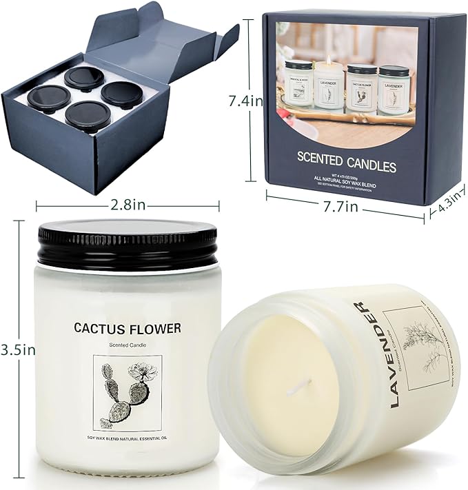 4 Pack Candles for Home Scented, Lavender Candle Set, Aromatherapy Jar Candle for Home, 28 oz 200 Hour Long Lasting, Natural Soy Wax Candles Gifts Set for Women, Birthday, Valentine, Anniversary