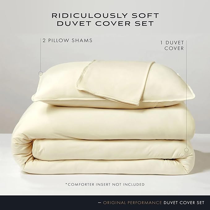 SHEEX Original Performance Cooling Duvet Cover Set, Lightweight King Duvet Cover with 2 King Pillow Shams, Ecru