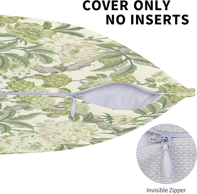 French Country Green Floral Throw Pillow Covers 18x18 Inch Set of 2 Spring Summer Chinoiserie Vintage Flower Pillow Case Farmhouse Decor Cushion Cover of Sofa Living Room Bedroom