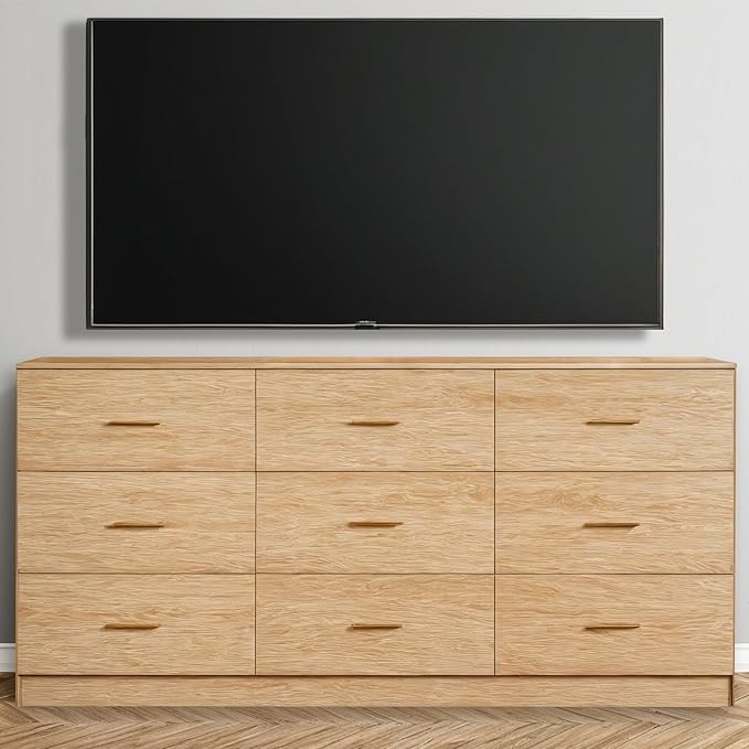 9 Drawer Dresser for Bedroom,63'' Long Dresser with Deep Drawer,Modern Wood Chest of Drawer, Bedroom Storage Furniture,TV Stand for Living Room