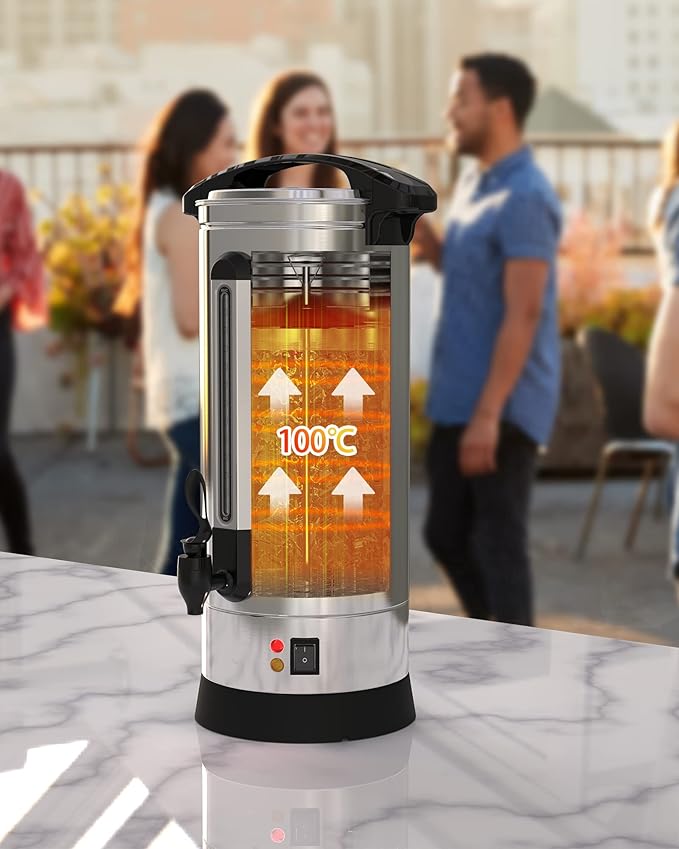 Commercial Coffee Urn 10L 60-Cups, Double Layer Percolate Coffee Maker Dispenser Hot Water Urn Fast Brew, for Water, Tea, Beverage at Catering