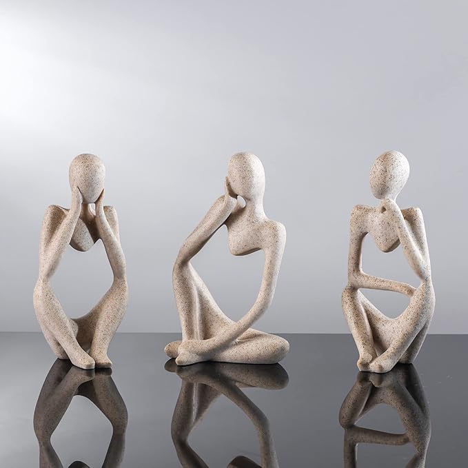 Thinker Statue Gold Decor Abstract Art Sculpture, Golden Resin Collectible Figurines for Home Living Room Office Shelf Decoration,Great Gifts Ideas (Sandstone)