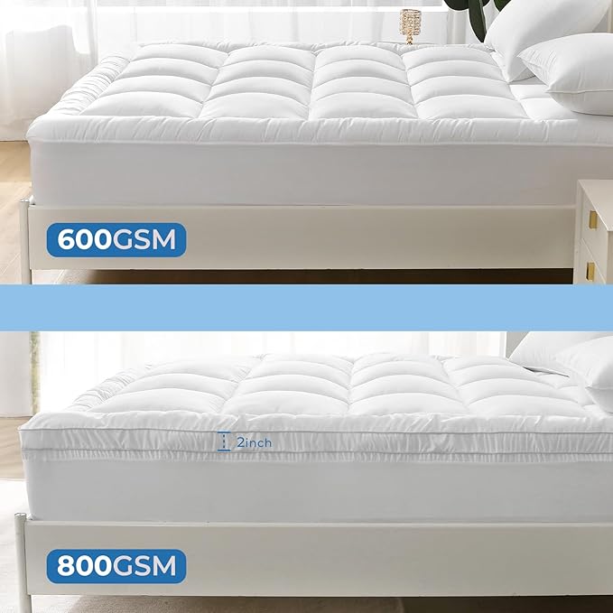 YUGYVOB Twin Mattress Topper - 800GSM Extra Thick Cooling & Breathable Mattress Pad with Deep Pocket 8"-21" & Soft Down Alternative Filling, White