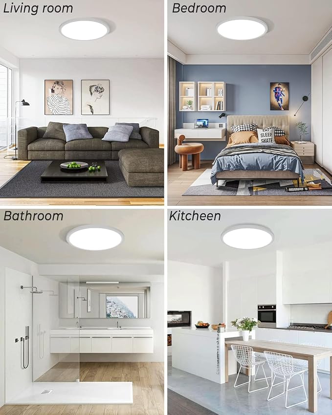 Zemty 4Pack 12 Inch LED Flush Mount Light, 28W 3200lm Super Slim Ceiling Light Fixtures, 3000K/4500K/6000K Selectable Ceiling Lamp for Bedroom, Bathroom, Kitchen, Living Room (White)
