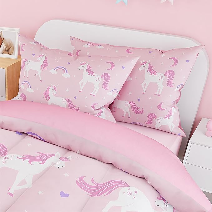 SANDJEST Unicorn Duvet Cover Sets Twin Size for Kids Girls, Include 1 Polyester Comforter Cover 68x86 Inches and 1 Pillowcase 20x26 Inches, Comforter Not Included, Gift for Christmas Birthday