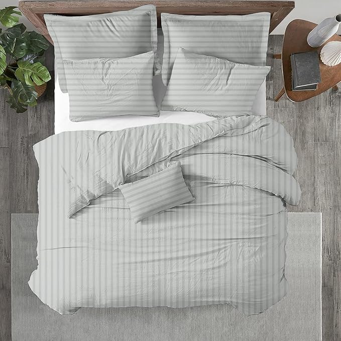 Kotton Culture 120"x98" 1 Pc Oversized King Duvet Cover Only 100% Egyptian Cotton - 600 TC Comforter Cover, Zipper Closure & Corner Ties - Fits Large King Inserts (Oversized King, Striped Silver)