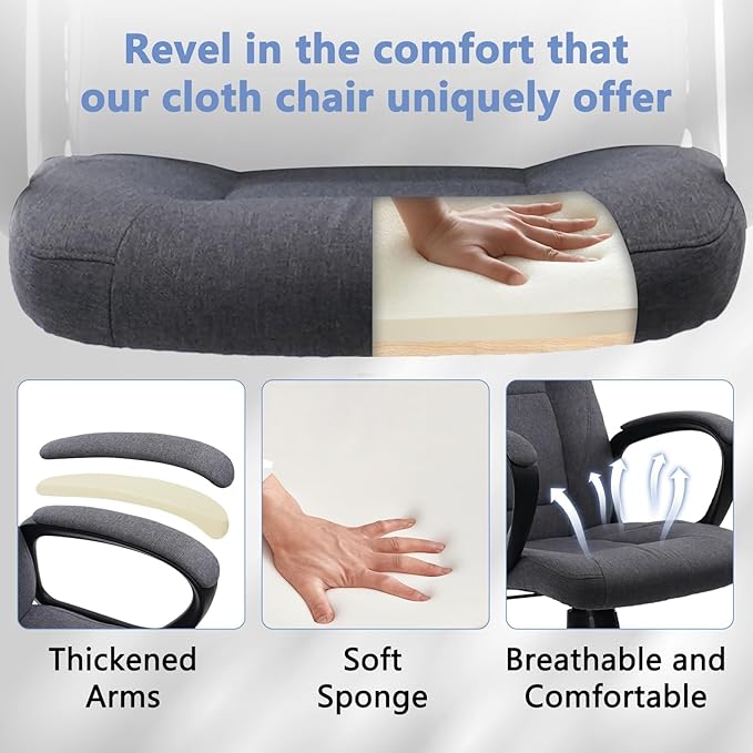 CLATINA Grey Fabric Office Chair Breathable Executive Desk Chairs, Cloth Comfortable Adjustable Height Mid Back Swivel Rolling Computer Task Chair for Home Office, Conference, Study, Work, 2 Pack