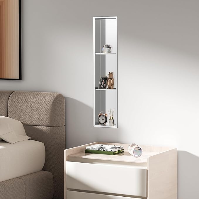 Stainless Steel Shower Niche 8" X 36", No Tile Needed Wall Niche Three-Tier, Recessed Shower Shelf for Bathroom Storage, Brushed Nickel