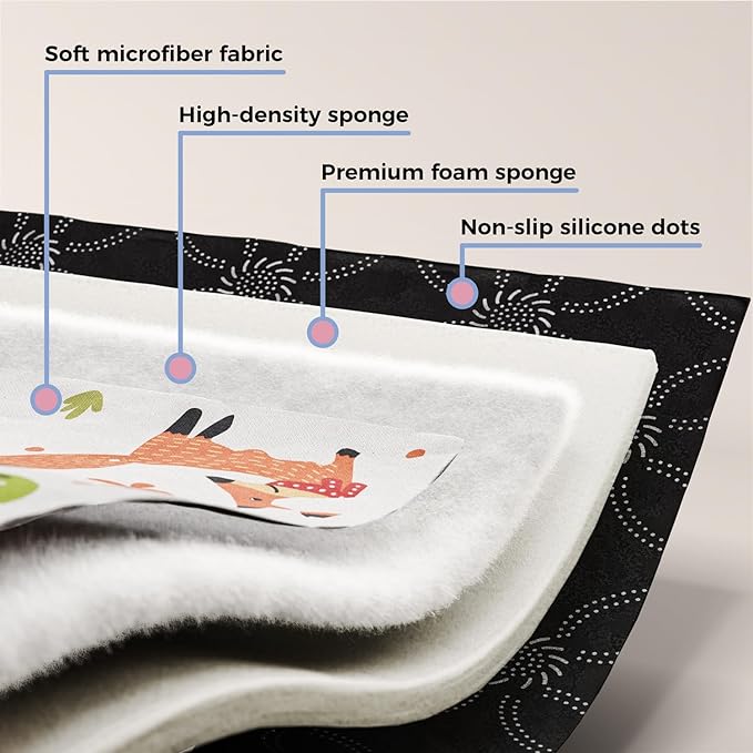 Baby Play Mat 50x50 Playpen Mat Upgraded Thicker Baby Floor Play Mat Cushioned Anti- Slip Crawling Mat Waterproof Activity Playmat for Babies Toddlers Infants Tummy Time(50x50, Letter Fox)
