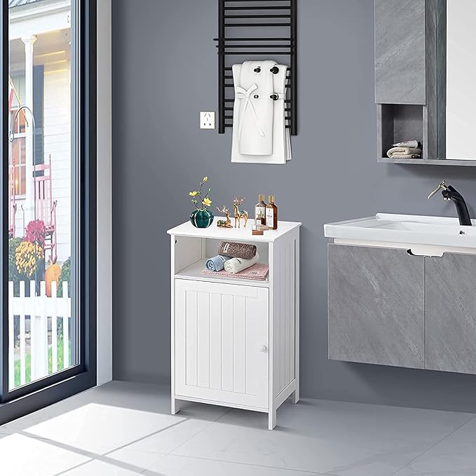 Safeplus Small Floor Storage Cabinet/Organizer with Drawer and Door, For Bathroom & Toilet, White