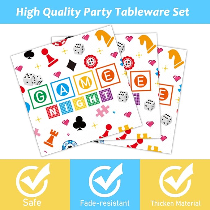 Wiooffen 96 Pcs Family Game Night Party Supplies Gaming Party Decoration For Birthday Party Video Game Party Tableware Set Kids Game Night Party Paper Plate Napkin Fork 24 Guests