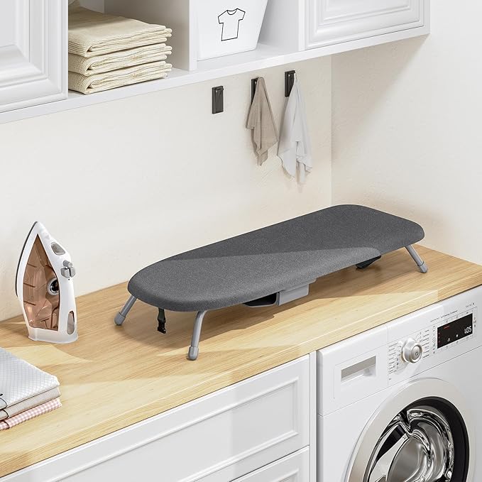 APEXCHASER Ironing Board Small with Iron Holder, Tabletop Small Iron Board with Heat Resistant Cover, Portable Tabletop Ironing Board with Non-Slip Feet for Home Travel Use, Black