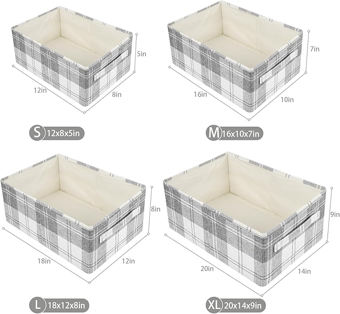 ANMINY 2PCS Storage Baskets Closet Storage Organizer Bins with Handles, Foldable Large Fabric Storage Bins for Shelves, Rectangular Baskets Laundry Clothes Blanket Cubes - Light Gray, Large