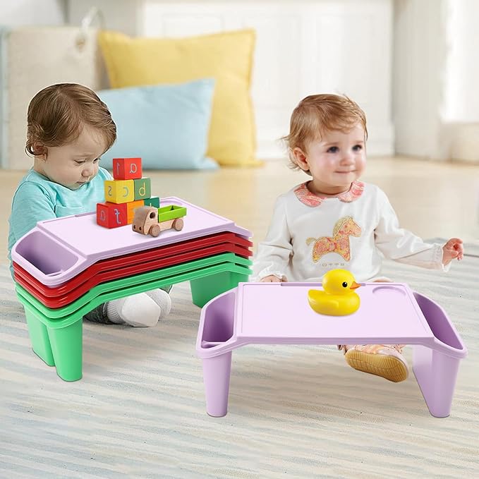 Set of 6 Kids Lap Desk Tray, Portable Activity Table, Plastic, Stackable for Drawing, Writing, Eating, Classroom, 19.69" L x 9.84" W x 7.09" H (Red, Green, Purple)