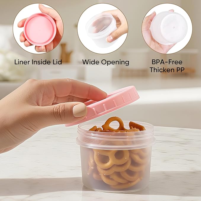 ASEVAT 6.8oz 6Pack Small Food Containers with Lids Salad Dressing Container Reuseable Snack Container Plastic Jar Freezer Storage Jars, Leakproof/Microwave/Dishwasher Safe