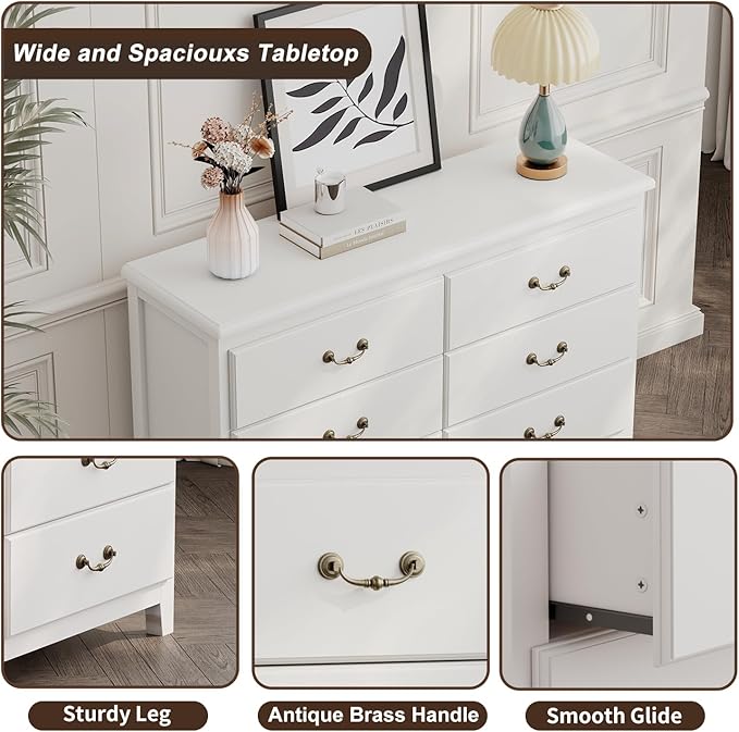 Farmhouse Dresser for Bedroom, Dressers & Chests of Drawers with Large Drawer, Wooden Tall Rustic Dresser for Bedroom