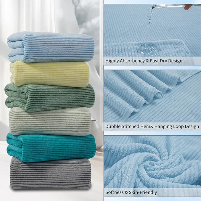 8-Piece Premium Towel Set for Bathroom|2 Oversized Large Bath Sheet,2 Hand Towels,4 Washcloths|Soft Cozy Highly Absorbent Fast Dry Microfiber Shower Towel Set for Hotel Bathroom Essentials,Blue