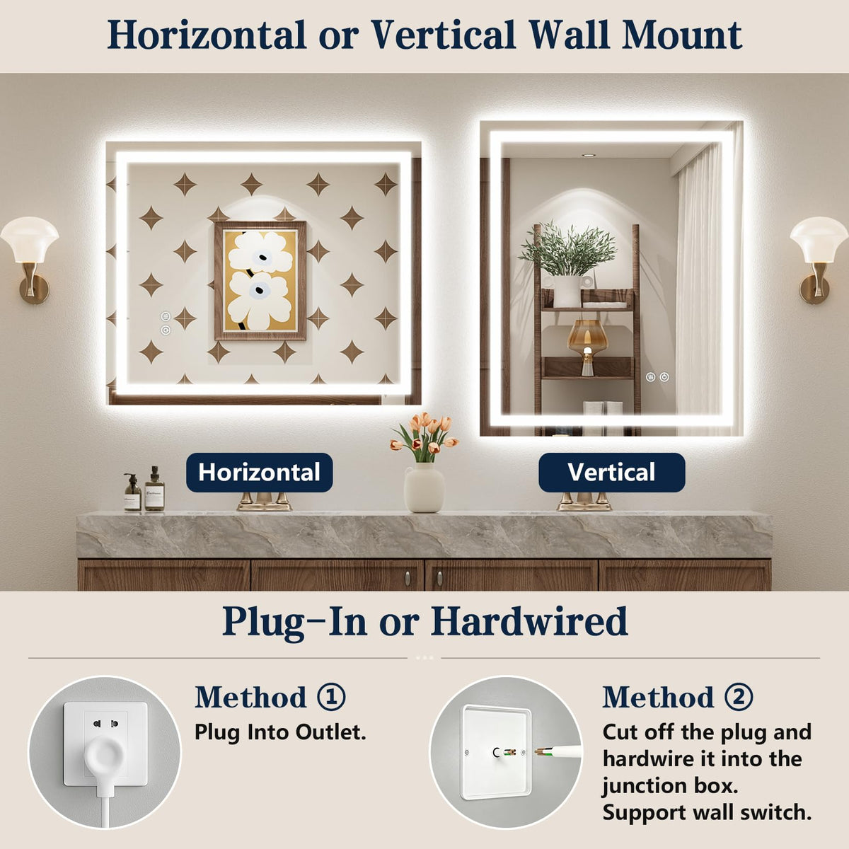 VEEYLOS 28x32 Inch LED Bathroom Mirror with Lights, Backlit & Front Lit