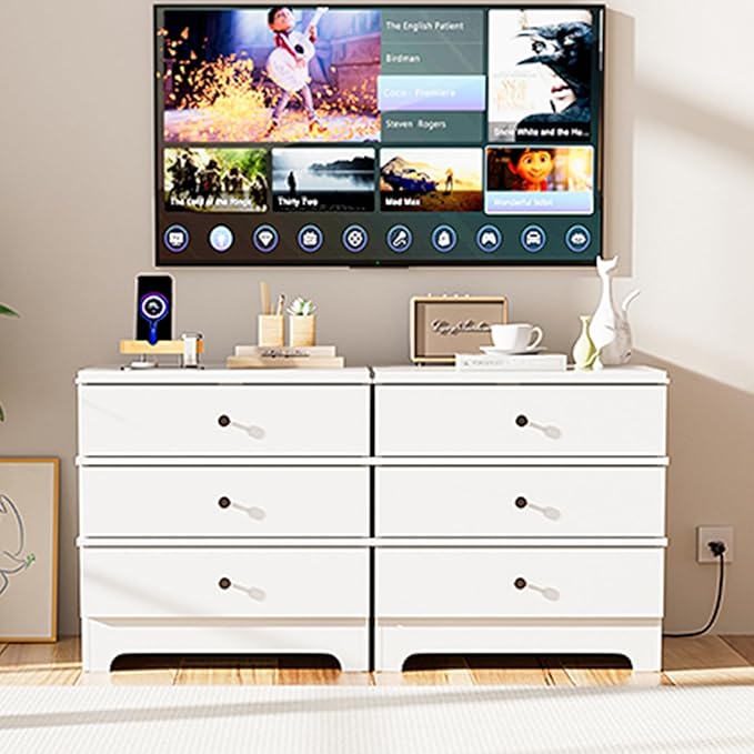 Farmhouse Nightstand with 3 Drawers, 24" End Table & Modern Bedside Table with Charging Station, Wood Nightstands Storage Cabinet for Bedroom Hallway, Entryway, White Set of 2