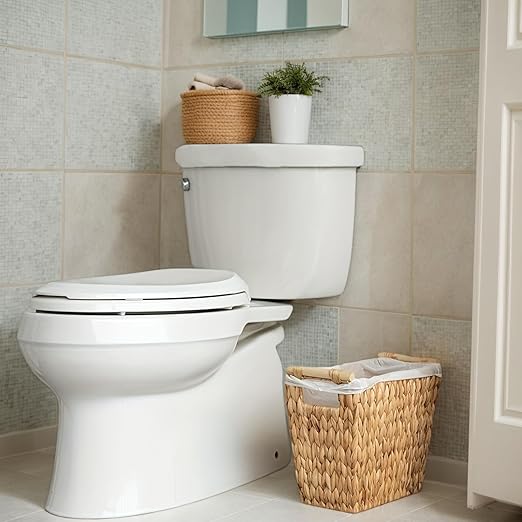 Wicker Trash Can Waste Basket for Bathroom, Bedroom, Water Hyacinth Woven Trash Can Rattan Boho Decorative Farmhouse Bathroom Home Office Powder Room Living Room Wicker Trash Basket(5 Gallons)